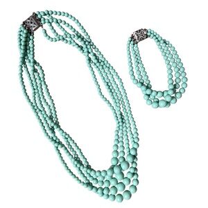 Vintage Seafoam Green Multi Layer Bead Necklace Bracelet Set